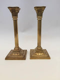 Pair of Antique Victorian Brass Candlesticks Square Base