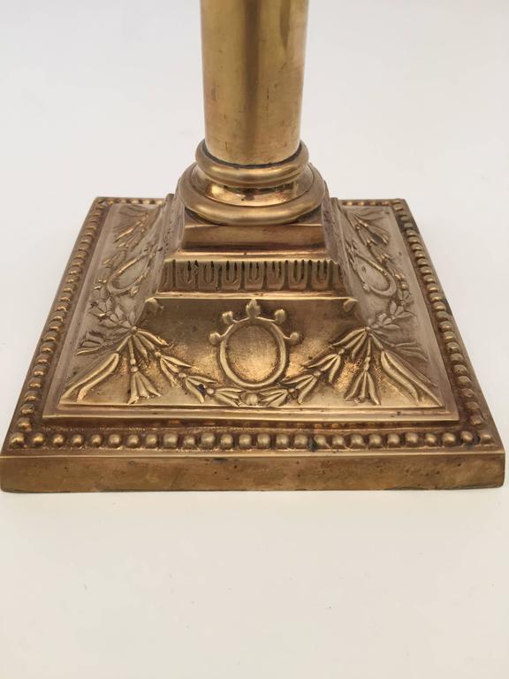 Pair of Antique Victorian Brass Candlesticks Square Base