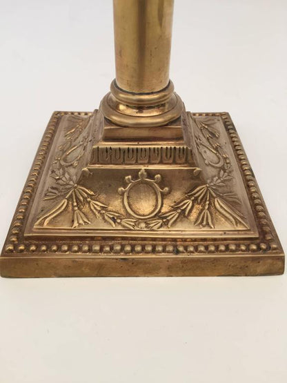 Pair of Antique Victorian Brass Candlesticks Square Base