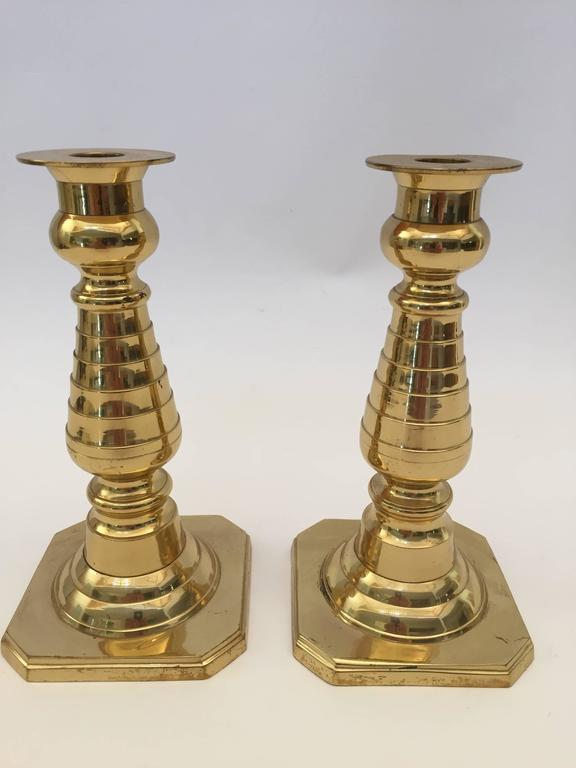 Victorian Brass Candlesticks, Push Up Design, England, 1920