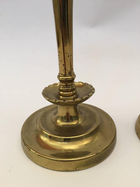 Pair of French 19th C. Hand Tooled Brass Candlesticks