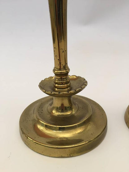 Pair of French 19th C. Hand Tooled Brass Candlesticks