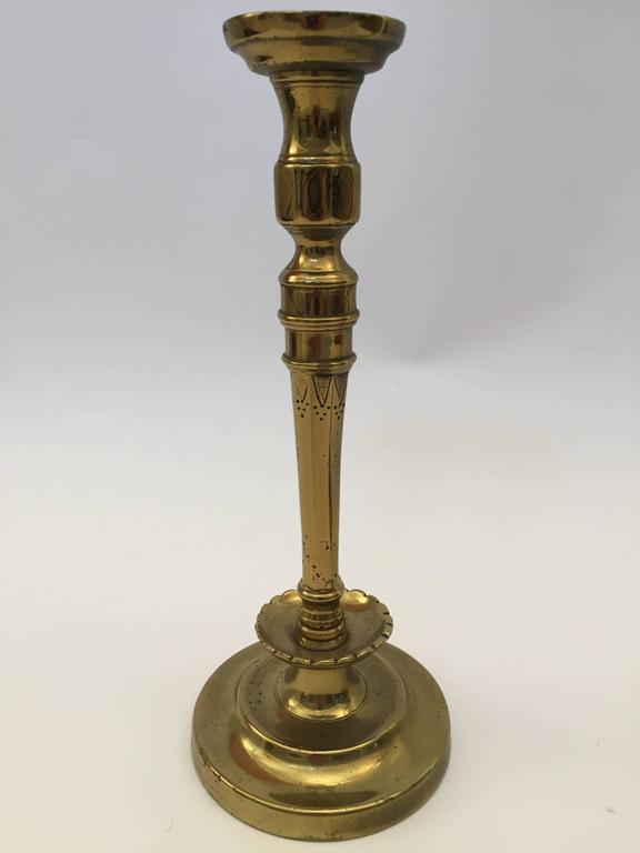 Pair of French 19th C. Hand Tooled Brass Candlesticks