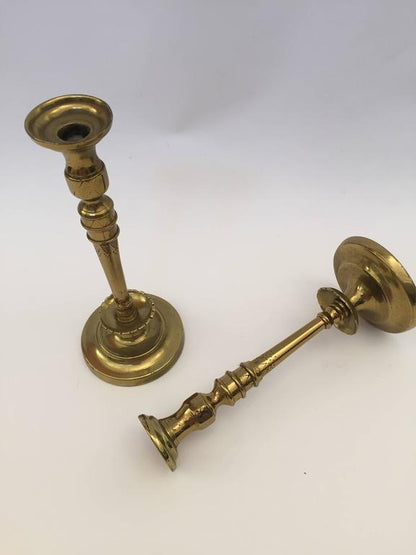 Pair of French 19th C. Hand Tooled Brass Candlesticks