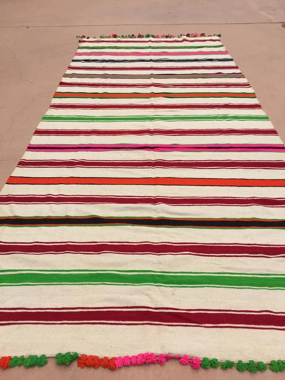 1960s Moroccan Berber Kilim Rug, Multicolor Stripes, 5'11" × 13'5"
