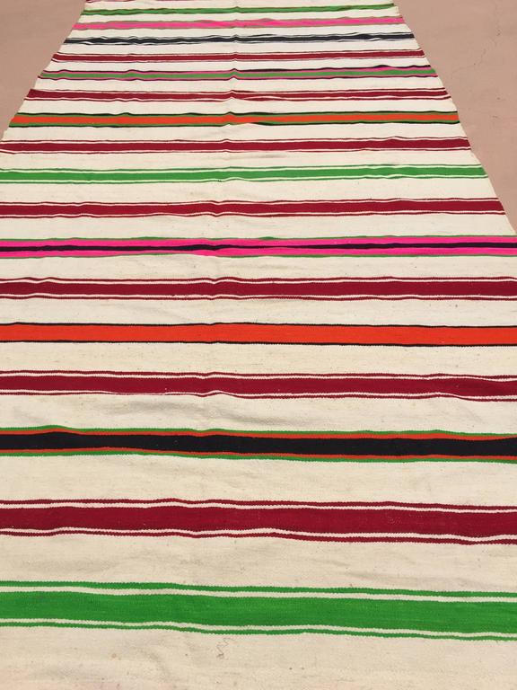 1960s Moroccan Berber Kilim Rug, Multicolor Stripes, 5'11" × 13'5"