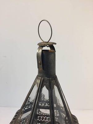 Moroccan Moorish Metal and Clear Glass Candle Lantern