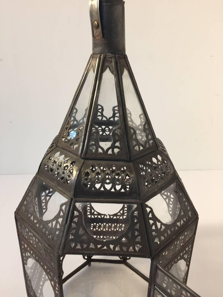 Moroccan Moorish Metal and Clear Glass Candle Lantern