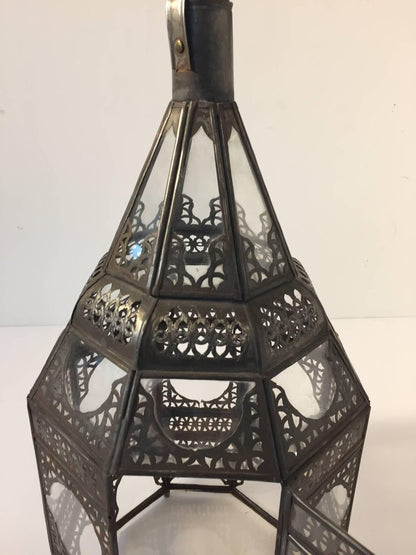 Moroccan Moorish Metal and Clear Glass Candle Lantern