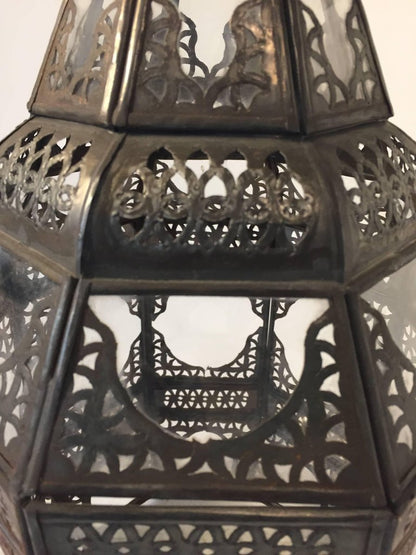 Moroccan Moorish Metal and Clear Glass Candle Lantern