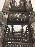 Moroccan Moorish Metal and Clear Glass Candle Lantern