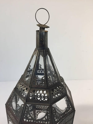 Moroccan Moorish Metal and Clear Glass Candle Lantern