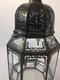 Vintage Moroccan Moorish Octagonal Metal and Glass Candle Lantern