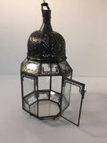 Vintage Moroccan Moorish Octagonal Metal and Glass Candle Lantern