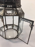Vintage Moroccan Moorish Octagonal Metal and Glass Candle Lantern