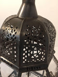 Vintage Moroccan Moorish Octagonal Metal and Glass Candle Lantern