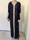 Moroccan Elegant Velvet Kaftan Black and Silver Caftan