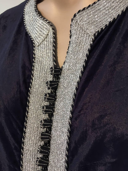 Moroccan Elegant Velvet Kaftan Black and Silver Caftan