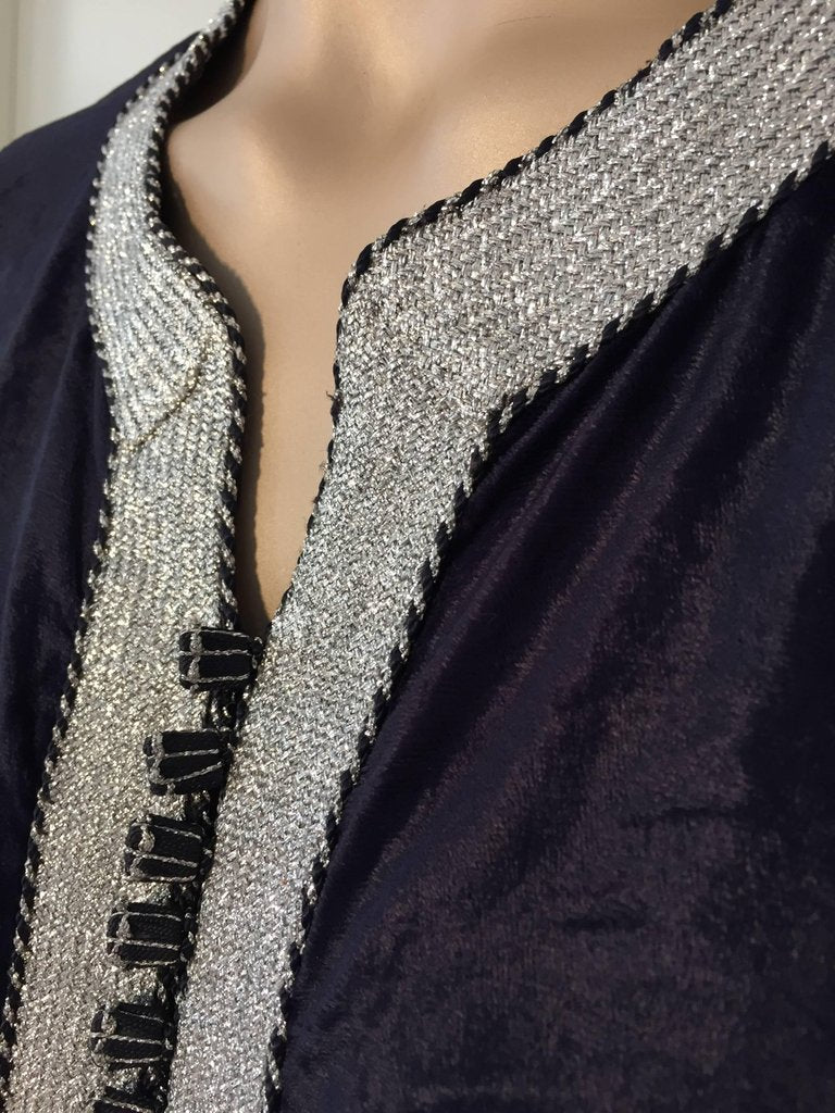 Moroccan Elegant Velvet Kaftan Black and Silver Caftan
