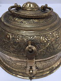 Decorative Large Round Anglo-Indian Brass Box Tea Caddy