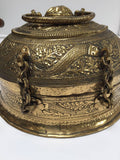 Decorative Large Round Anglo-Indian Brass Box Tea Caddy