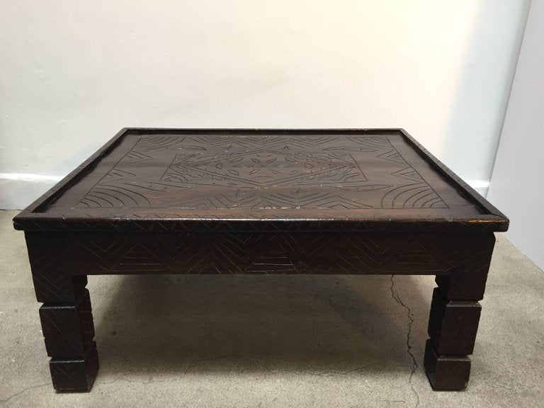 Moroccan Berber Table with Carved Tribal African Designs