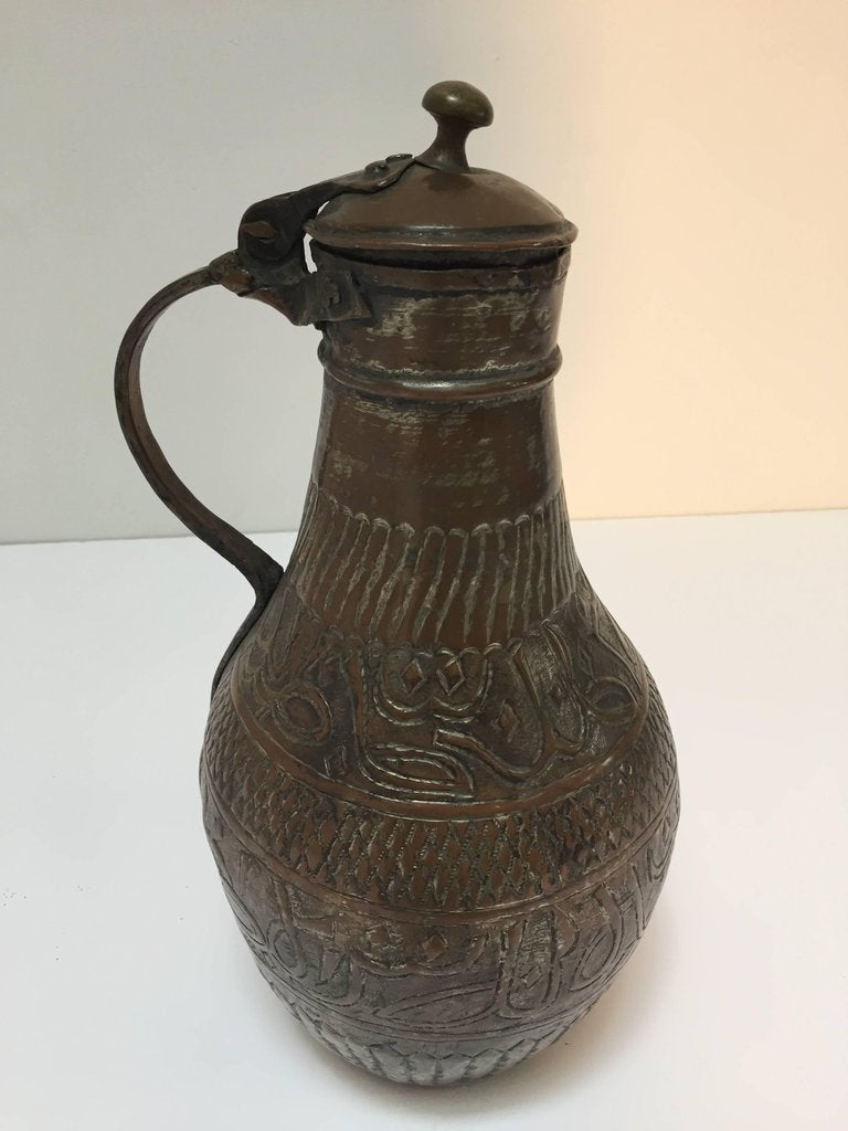 Antique Moorish Tinned Copper Ewer, Hand-Hammered, Oman, 19th Century