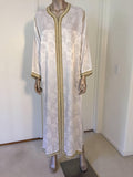 Moroccan Caftan Gown White Embroidered with Gold Trim, circa 1970