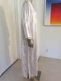 Moroccan Caftan Gown White Embroidered with Gold Trim, circa 1970