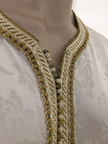 Moroccan Caftan Gown White Embroidered with Gold Trim, circa 1970