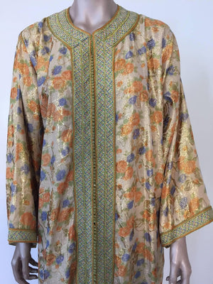 Moroccan Brocade Floral Kaftan Gown Maxi Dress