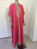 Moroccan Caftan Hot Pink Color Embroidered with Silver, Kaftan circa 1970