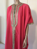 Moroccan Caftan Hot Pink Color Embroidered with Silver, Kaftan circa 1970