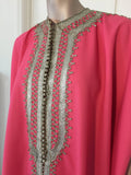Moroccan Caftan Hot Pink Color Embroidered with Silver, Kaftan circa 1970