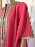 Moroccan Caftan Hot Pink Color Embroidered with Silver, Kaftan circa 1970