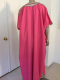 Moroccan Caftan Hot Pink Color Embroidered with Silver, Kaftan circa 1970