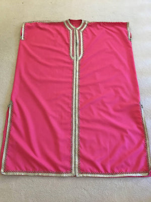 Moroccan Caftan Hot Pink Color Embroidered with Silver, Kaftan circa 1970