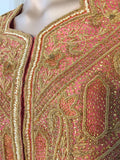 Embroidered Pink and Gold Silk Evening 3 Pieces Gown Vest and Skirt and Shawl