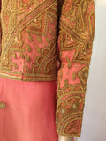 Embroidered Pink and Gold Silk Evening 3 Pieces Gown Vest and Skirt and Shawl