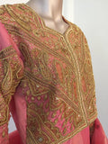 Embroidered Pink and Gold Silk Evening 3 Pieces Gown Vest and Skirt and Shawl