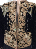Vintage Embroidered Velvet Evening Two Pieces Gown Vest Skirt and Shawl