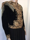 Vintage Embroidered Velvet Evening Two Pieces Gown Vest Skirt and Shawl