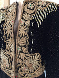 Vintage Embroidered Velvet Evening Two Pieces Gown Vest Skirt and Shawl