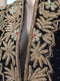 Vintage Embroidered Velvet Evening Two Pieces Gown Vest Skirt and Shawl