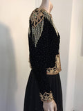 Vintage Embroidered Velvet Evening Two Pieces Gown Vest Skirt and Shawl