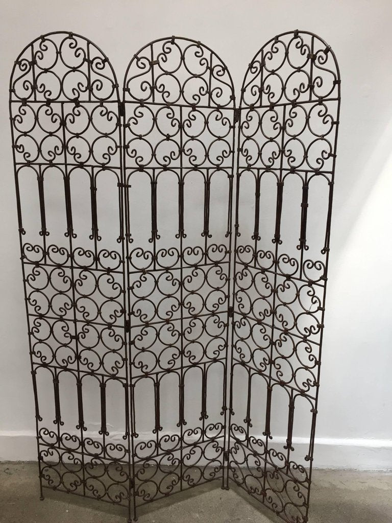 Hand-Forged Wrought Iron Folding Moorish Screen with Three Panels