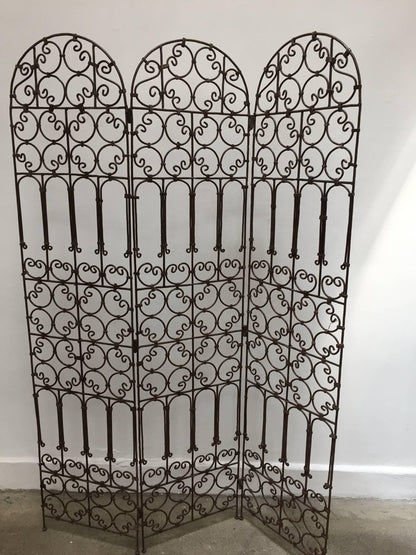 Hand-Forged Wrought Iron Folding Moorish Screen with Three Panels