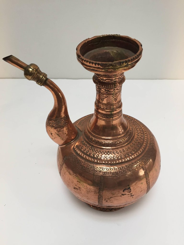 Antique Middle Eastern Islamic Turkish Ewer and Copper Basin