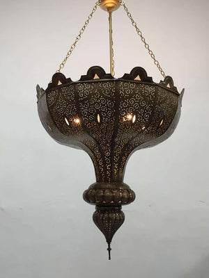 Vintage Large Brass Moroccan Chandelier in Moorish Style