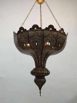 Large Brass Moroccan Moorish Chandelier in Alberto Pinto Style